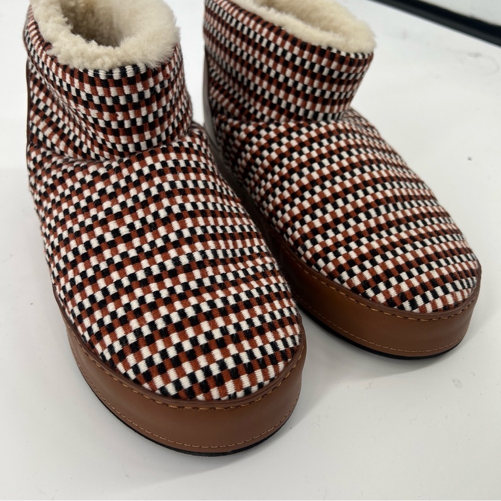 Amambaih Juana Low Woven Leather Chunky Shearling Lined Snow Boots in Cognac 9 - Picture 3 of 11